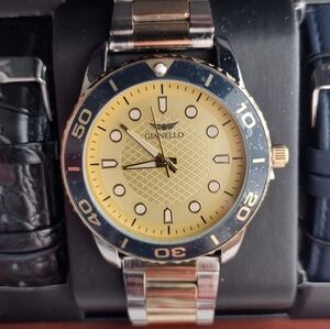GIANELLO MEN'S WATCH GIANELLO REGAL TWO TONE INTERCHANGEABLE 3 STRAP WATCH SET